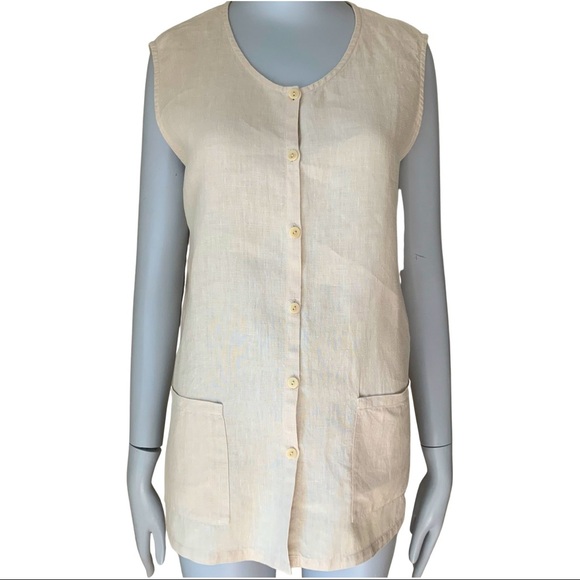 EILEEN FISHER 100% Linen Button Up Sleeveless Top Tunic Beige Sand Summer Size S - Picture 4 of 16